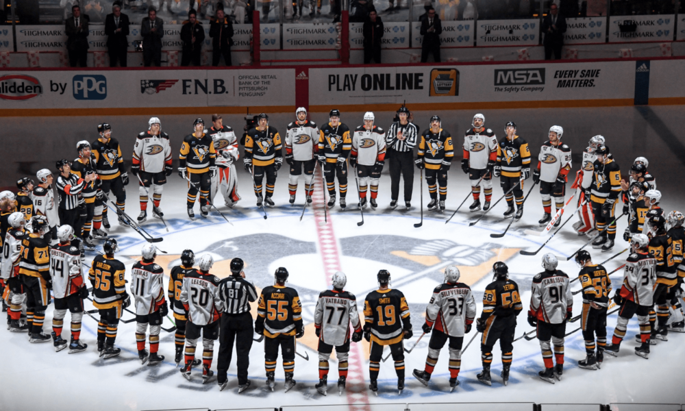 The Pittsburgh Penguins and Anaheim Ducks honored Adam Johnson on Monday night
